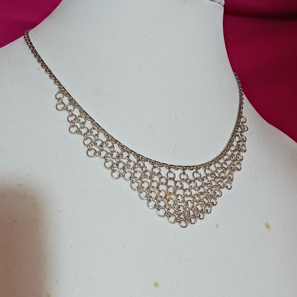 Vintage Silver Fashion Chainmail Mesh Scarf Choker Necklace - Picture 3 of 8
